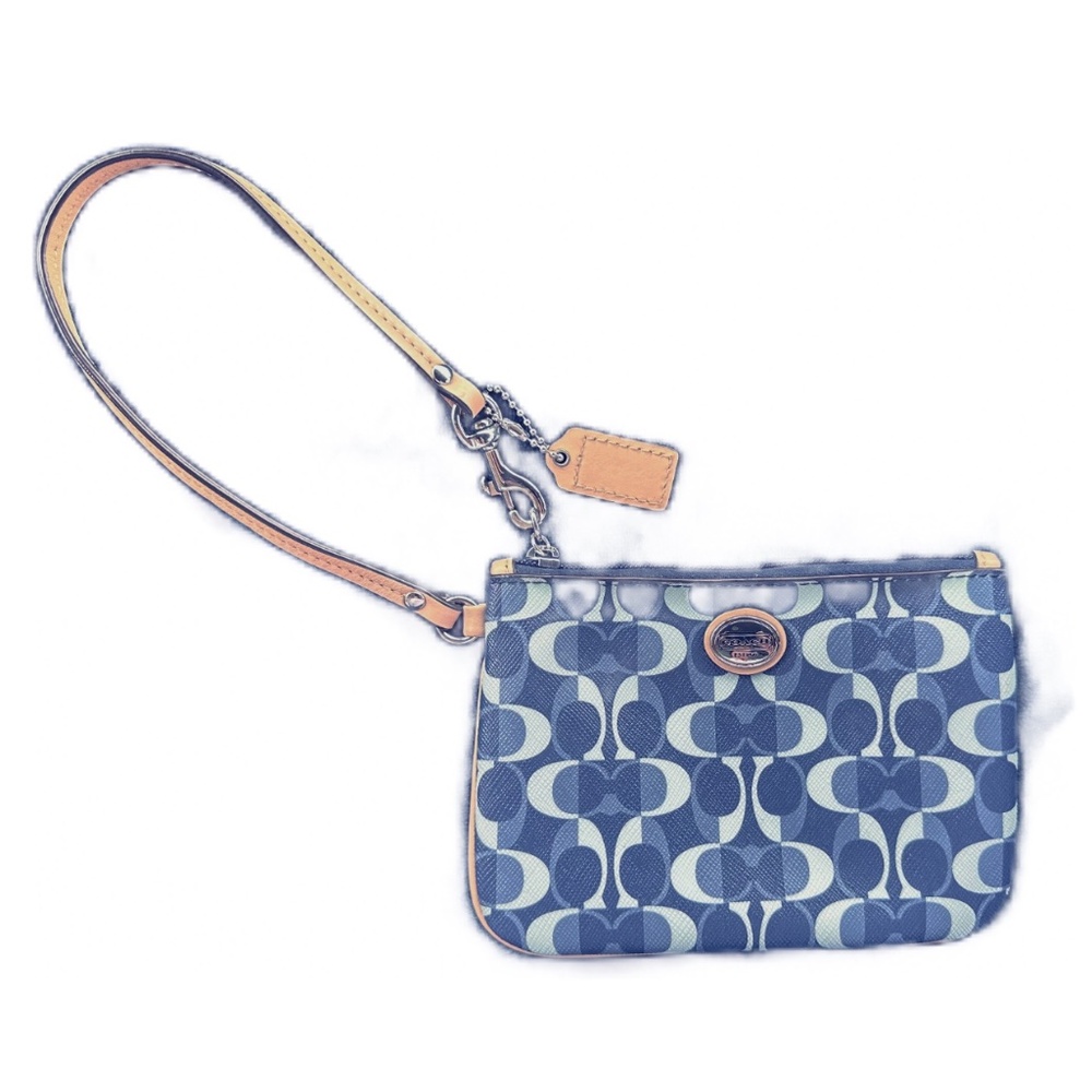 Coach Peyton Signature Navy/Tan Dream C Wristlet Wallet